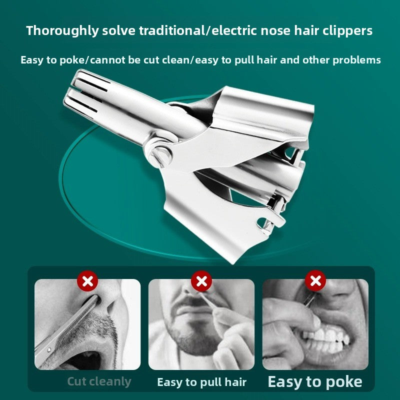 Manual Stainless Steel Nose Hair Trimmer – Waterproof, Portable & No Battery Needed