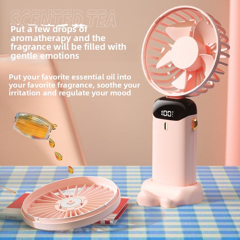 USB Portable Handheld Fan ? Foldable Mini Neck Fan with Digital Display, Rechargeable & Aroma Therapy Function